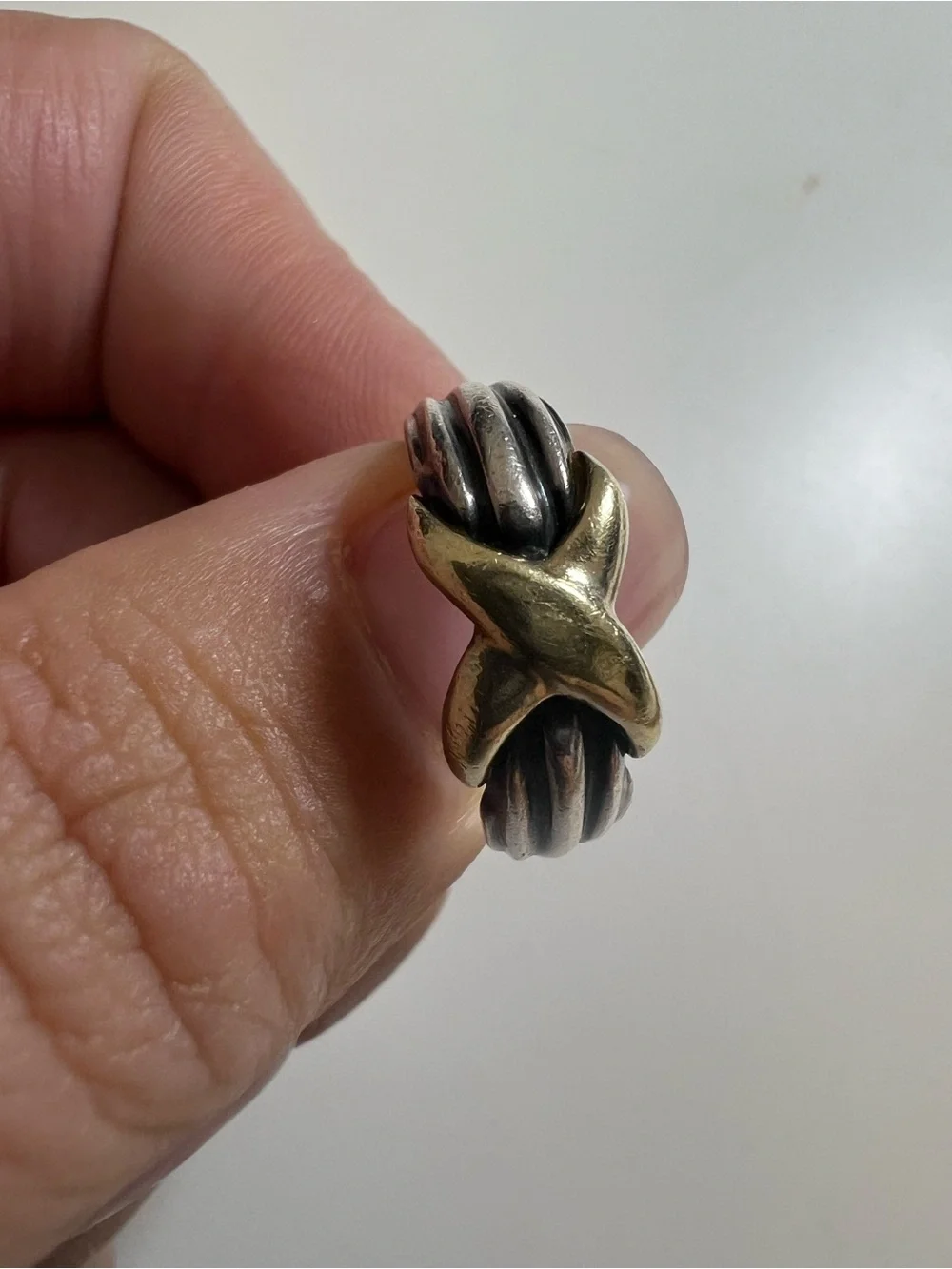Two-Tone Sterling Silver and 18K Gold Crossover Ring
